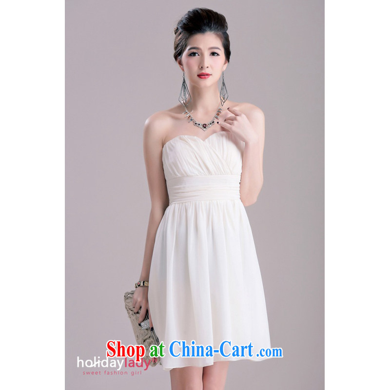 Shallow end _QIAN MO_ chest and wrinkles two through-wall also short, small dress dresses 2381 with chest pad Champagne, F