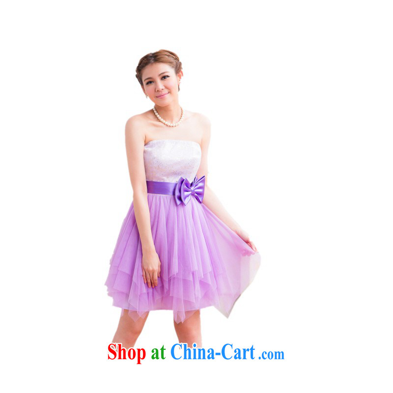 Shallow end _QIAN MO_ 2015 summer sweet Web yarn stitching evening dress bridesmaid clothing shorts dress 2325 purple L