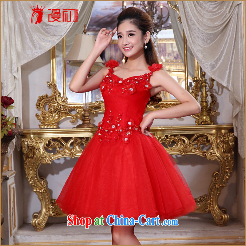 Early definition 2015 new bridesmaid dress short Korean small white dress bridal shoulders serving toast red dress red M