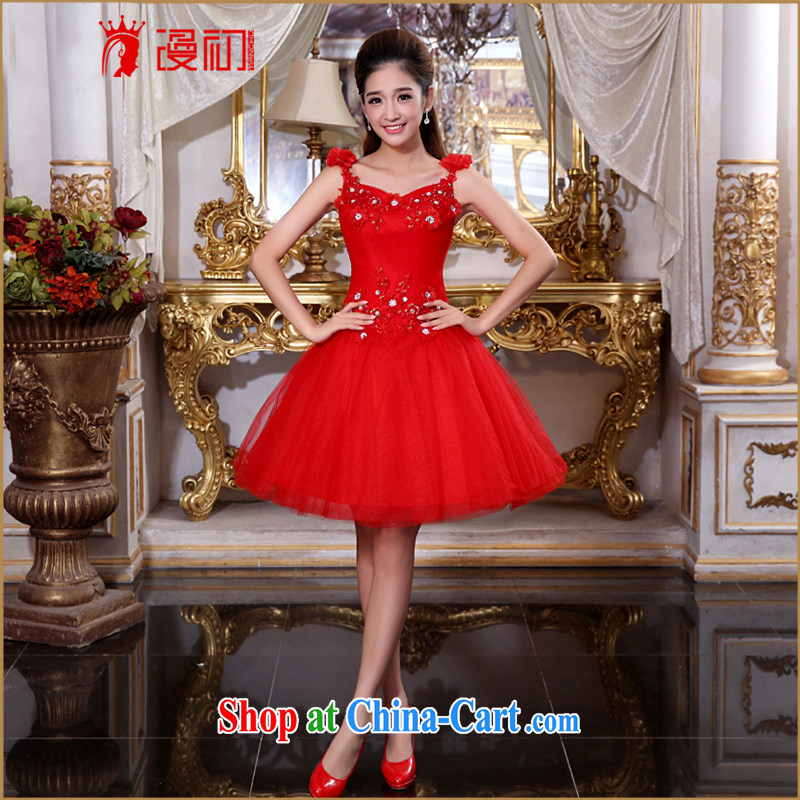 Early definition 2015 new bridesmaid dress short, Korean small white dress bridal double-shoulder bows. Red dress red M, diffuse, and shopping on the Internet