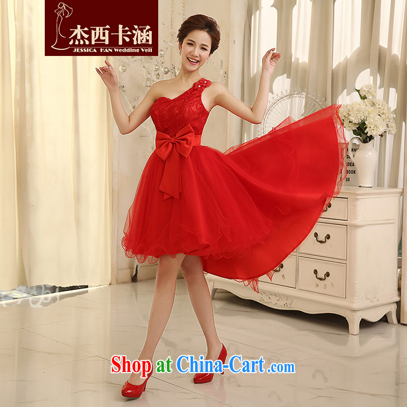 Jessica covers wedding dresses 2014 new Korean short before long red evening dress uniform toast marriage 5072 red XL