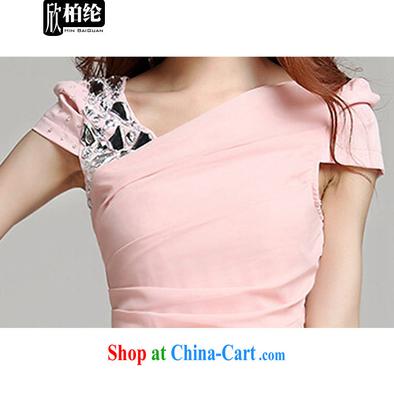 Yan Po Lun 2015 summer New Beauty staple shoulders on drill dress dresses female B 1183 pink XL, Pak Yan, William, and shopping on the Internet