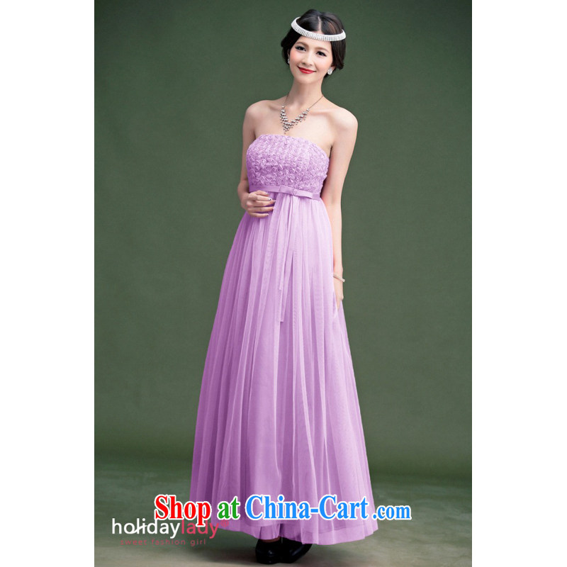 Shallow end _QIAN MO_ 2014 elegant small rose lace take Korean-style long dress dress bridesmaid dresses small 2365 violet L
