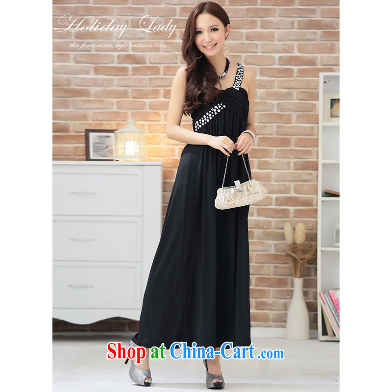 Shallow end _QIAN MO_ Greek goddess the shoulder water drilling long dress the Show bridesmaid dress XL 2811 black are code