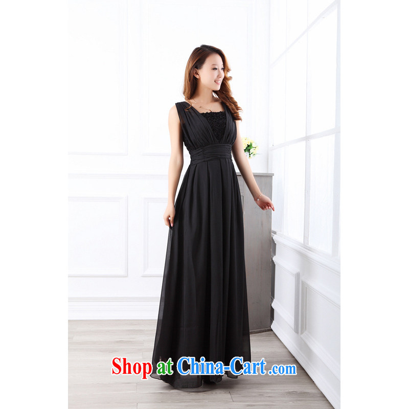 Light _at the end QIAN MO_ 2014 Ladies only the US V collar floral waist vest snow woven bridesmaid sister small dress dress 9013 long black are code