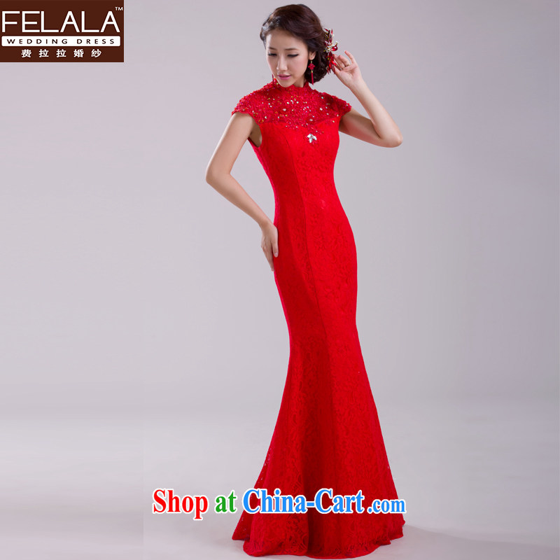 Ferrara 2015 new large red retro lace bridal toast serving the waist crowsfoot long evening dress skirt XL Suzhou shipping, La wedding (FELALA), shopping on the Internet