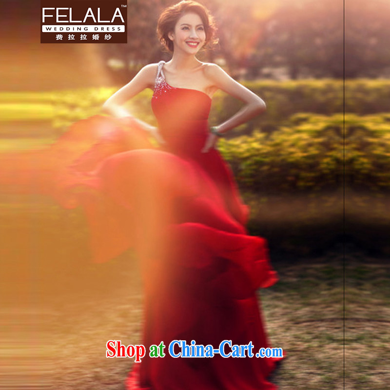 Ferrara RED DIAGONAL shoulder Evening Dress 2015 new marriages served toast wedding dresses spring long XL Suzhou shipping, La wedding (FELALA), online shopping