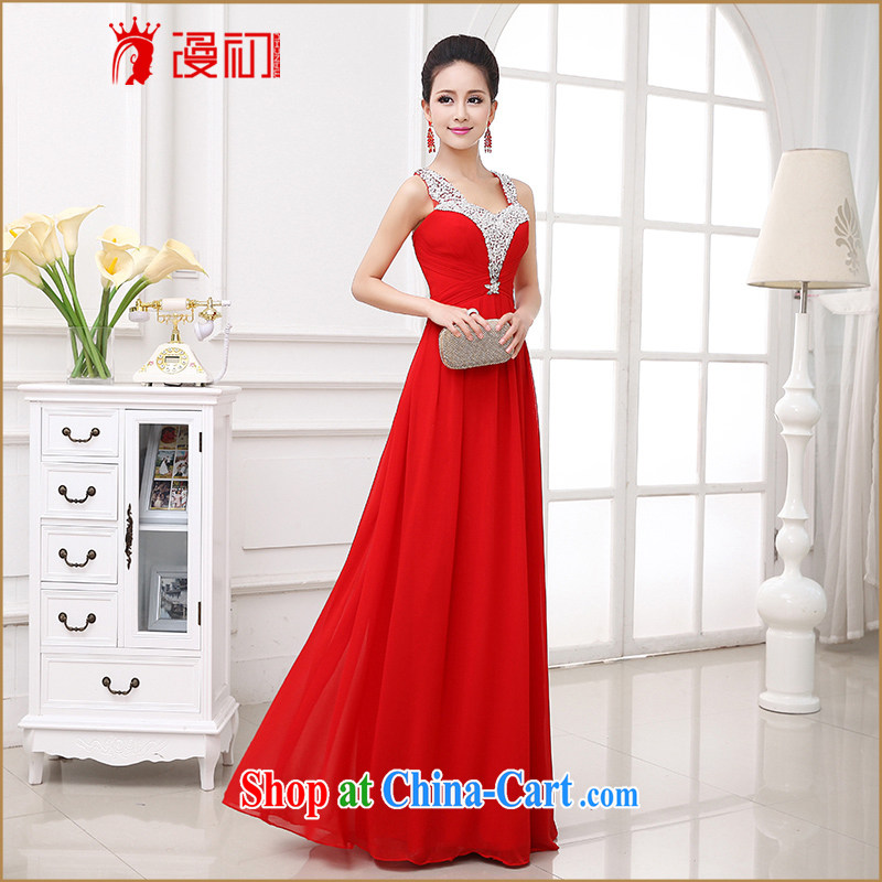 Early animated evening dress 2015 new Bridal Fashion red toast Ms. serving marriage double-shoulder-length dresses, red S