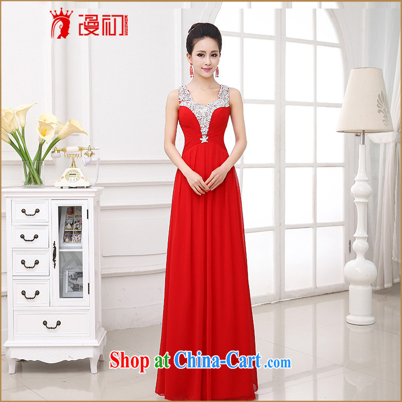 Early animated evening dress 2015 new Bridal Fashion red toast Ms. serving marriage double-shoulder-length dresses, red S, diffuse, and shopping on the Internet