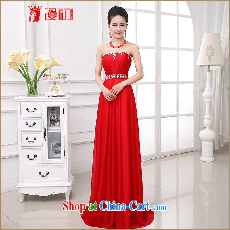 Spread dresses early 2015 new erase chest evening dress dress Korean Beauty long fall fashion diamond jewelry dress red L