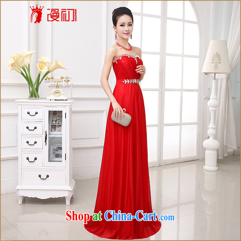 Spread dresses early 2015 new erase chest evening dress Korean Beauty long fall fashion diamond jewelry dress red L, diffuse, and shopping on the Internet