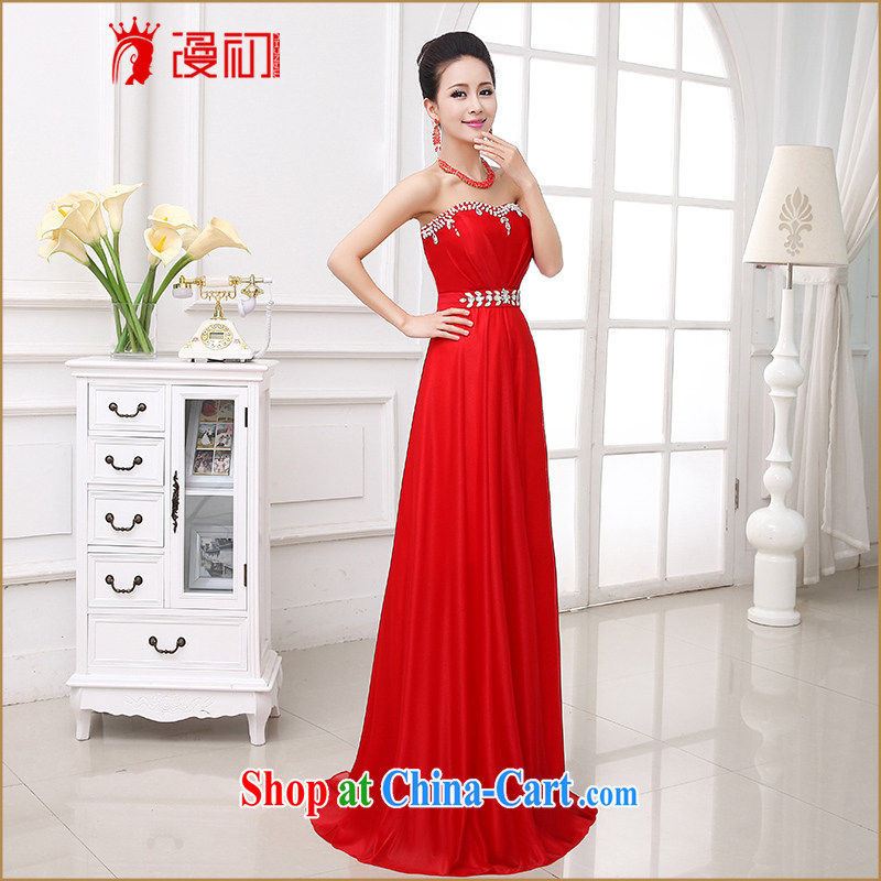 Spread dresses early 2015 new erase chest evening dress Korean Beauty long fall fashion diamond jewelry dress red L, diffuse, and shopping on the Internet