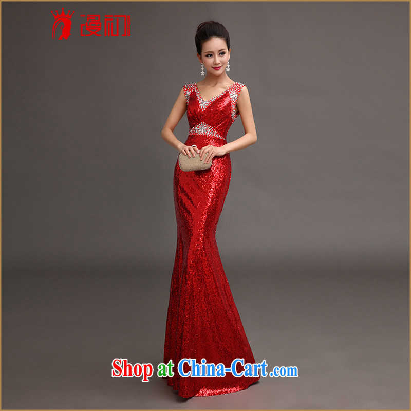Early animated evening dress 2015 new, luxurious, elegant and sexy shoulders at Merlion dress car models serving the people serving crystal clear red M, diffuse, and shopping on the Internet