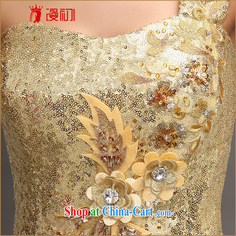 Early SPREAD THE SHOULDER Evening Dress 2015 new toast service luxury, long, at Merlion dress moderator performances serving light gold with L section, early definition, shopping on the Internet