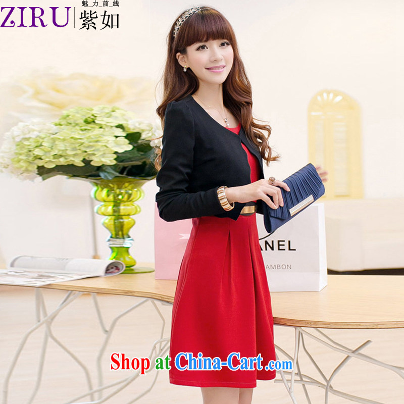 First and foremost as ZIRU Korean version 2014 spring and summer with new female Two-piece beauty sweet long-sleeved marriages back door dress ZR 9111 black jacket red skirts XXL, purple, and shopping on the Internet