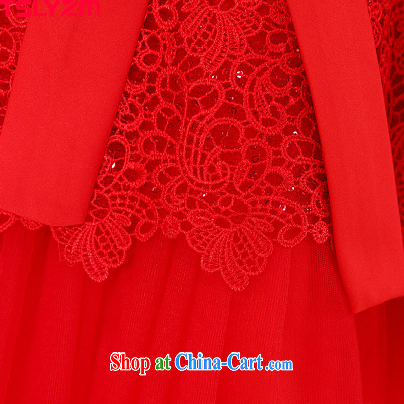 The angels, in short, his chest bare lace bridesmaid service marriages red bows dress 2015 new strap butterfly Openwork embroidery lace the wedding dress red S, Tslyzm, shopping on the Internet