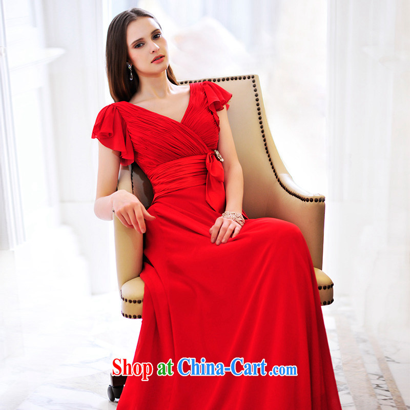 full court-fang MTF 2015 spring and summer New red V collar marriages dresses flying cuff toast L serving 21,478 red tailored Garden, shopping on the Internet