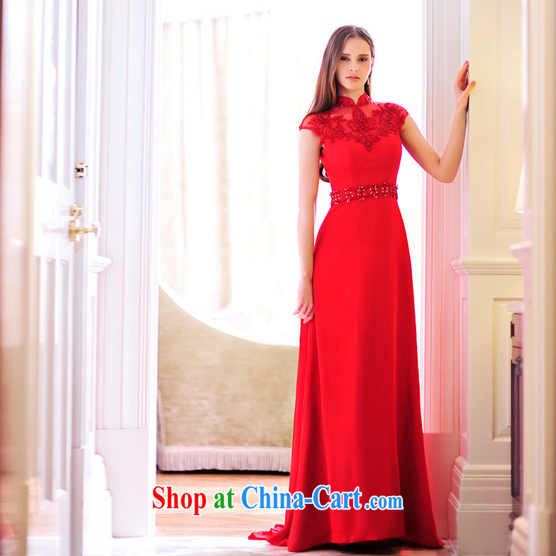 Garden 2015 new bride toast wedding dress round-collar package shoulder small tail red dress L 21,489 red tailored