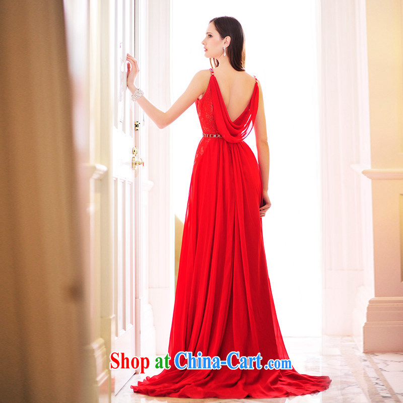 2015 new wedding dresses, bride's Korean V collar red back exposed bows dress dress Evening Dress L 21,472 red-tail 15 CM tailored, garden, and shopping on the Internet