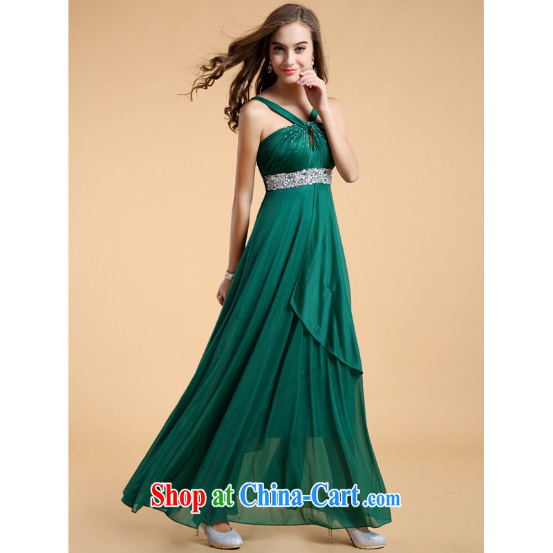 guoisya resulted in Europe and also the strap diamond jewelry long evening dress Annual Meeting banquet style evening dress 3511 army green L