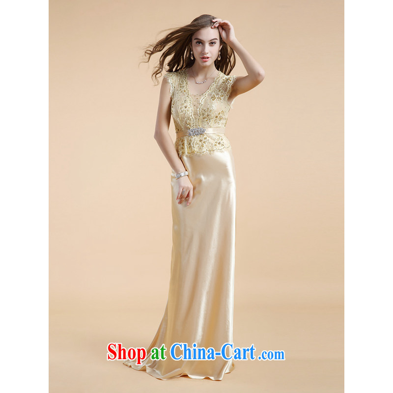 guoisya also contributed, 2015 winter evening dress, Evening Dress V for cultivating long gathering show long skirt golden XL - pre-sale