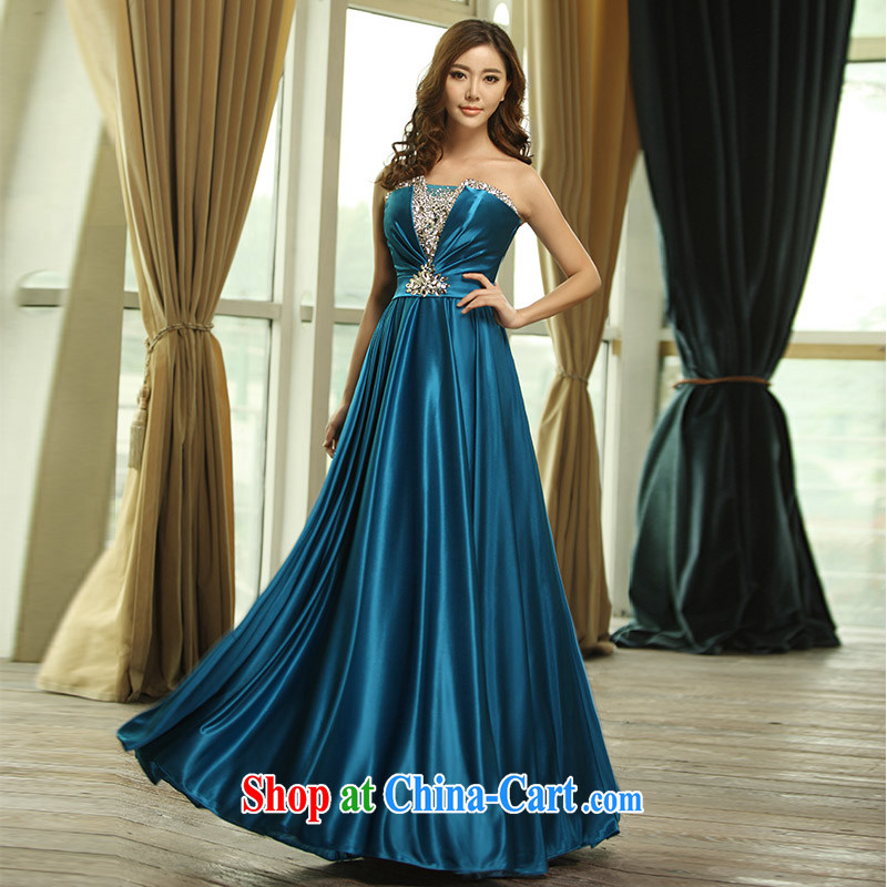 2015 new erase chest sexy diamond jewelry Openwork long skirt bridal dresses serving toast bridesmaid dress L 0398 blue tailored