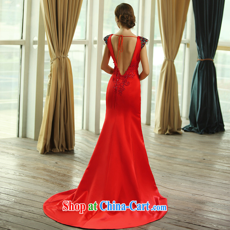 2015 new shoulder straps Deep V collar sexy bridal toast clothing dress package and crowsfoot dress L 0389 red with a tailored, garden, shopping on the Internet