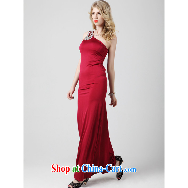 An MMS message 2015 winter, Evening Dress long wine red Korean version back in the shoulder dress guoisya wine red L