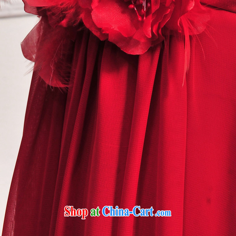 2015 new garden/MTF Korean single shoulder flowers wedding dresses Princess tie-in with dress H 209 red 50CM tail tailored to full Chamber-fang, and shopping on the Internet