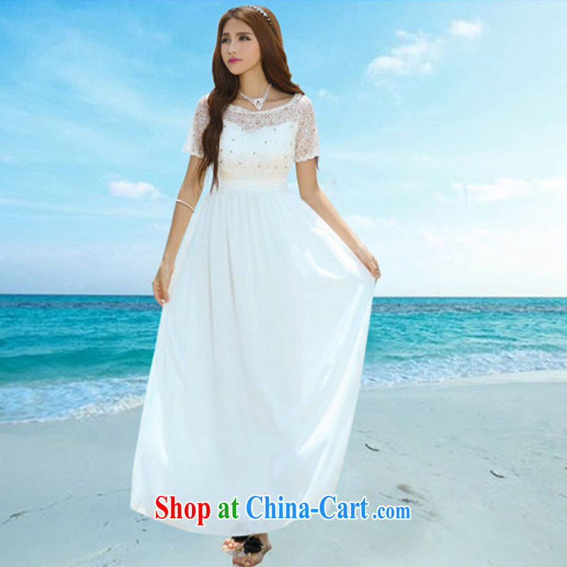 Maple floral displays the 2014 summer new Korea Maldives beach dress wedding nails Pearl wood drill dress long dress F 7019 white M, maple exotic flowers, and shopping on the Internet