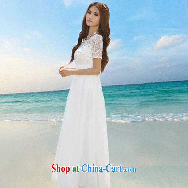 Maple floral displays the 2014 summer new Korea Maldives beach dress wedding nails Pearl wood drill dress long dress F 7019 white M, maple exotic flowers, and shopping on the Internet