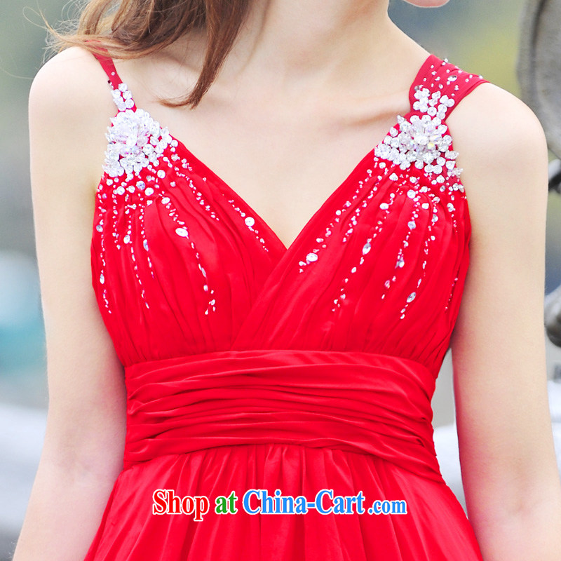 Full court, 2015 New Flash drill double-shoulder deep V collar bridal evening dress dress uniform toast L 3002 red 50 CM tail tailored, garden, and shopping on the Internet