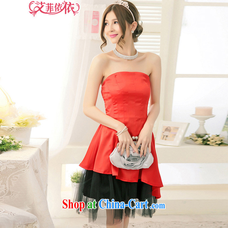 The heartrending Web yarn stitching shaggy bare chest small dress skirt 2015 Korean wedding banquet the toast bridesmaid sister beauty short dress 5243 apricot XL code, the parting, and shopping on the Internet