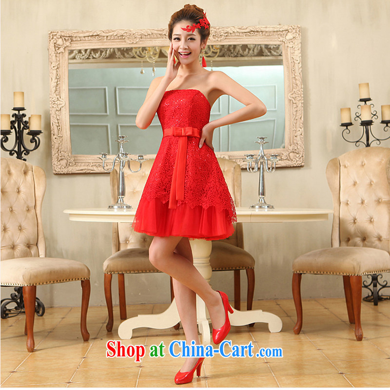 There is embroidery bridal short erase chest bridesmaid lace short skirt marriages red bows dress 201 new strap butterfly Openwork embroidery lace red LF 931 XXXL Suzhou shipment. It is absolutely not a bride, shopping on the Internet