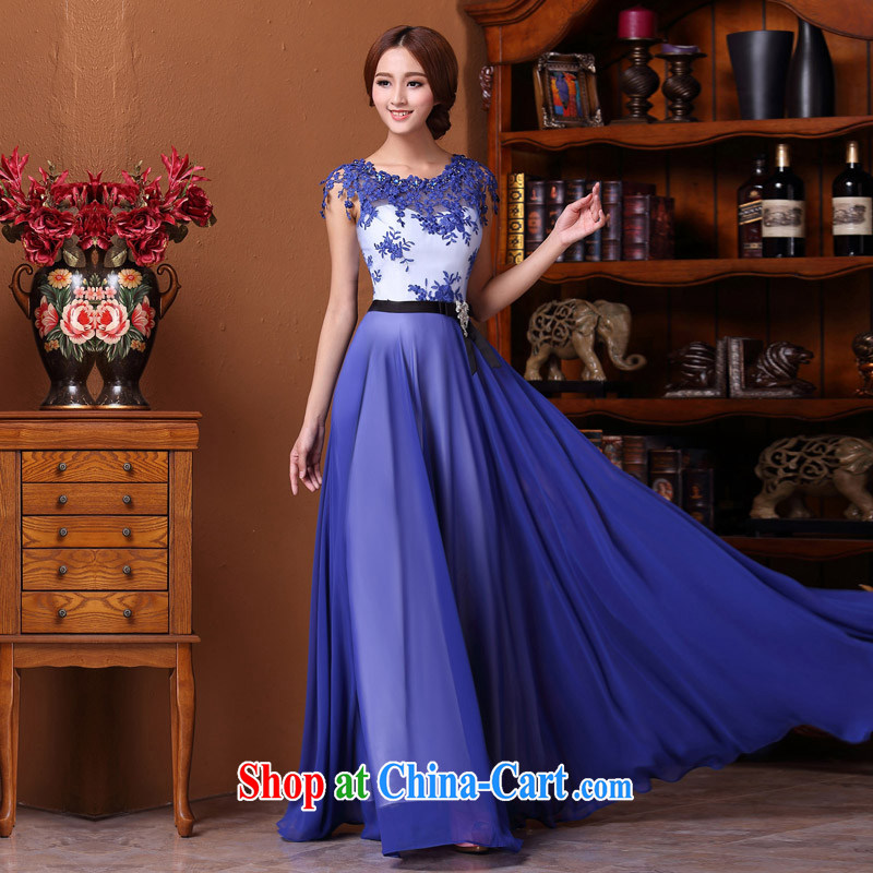 The bride's 2015 new retro dress blue and white porcelain royal blue dress bows dress 595 blue S, the bride, shopping on the Internet