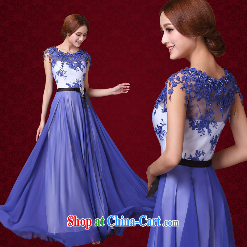The bride's 2015 new retro dress blue and white porcelain royal blue dress bows dress 595 blue S, the bride, shopping on the Internet