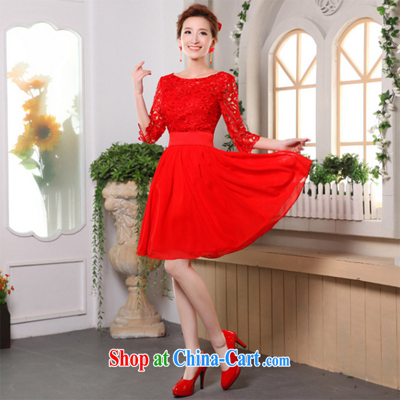 Ms Audrey EU Qi 2015 summer New Red married women toast serving the Field shoulder lace beauty short stylish sweet dress female Red XL, Qi wei (QI WAVE), online shopping