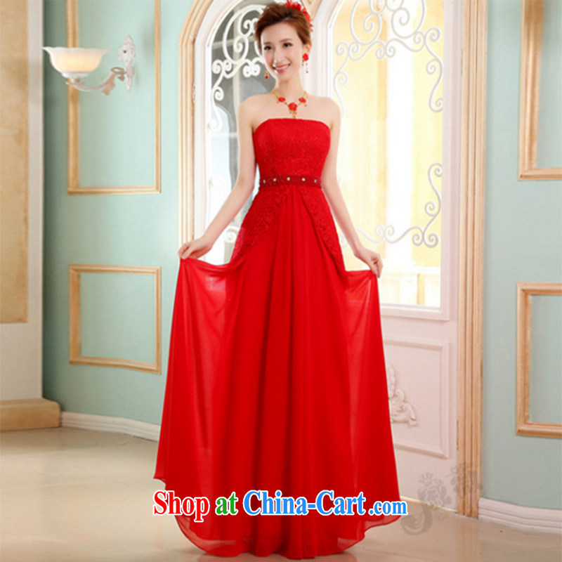 Ms Audrey EU Qi marriages served toast red long, new, summer 2015 style wedding dresses lace snow woven beauty presided over dress wiped chest dancing girl red XL, Qi wei (QI WAVE), shopping on the Internet