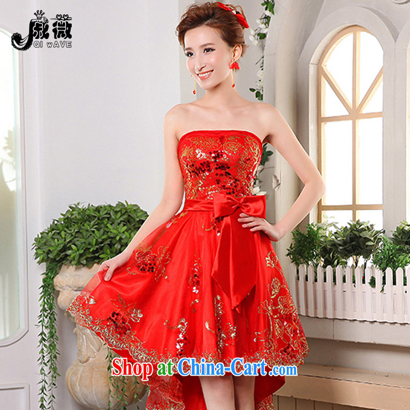 Wei Qi red dress wedding dresses new summer 2015, short before long lace red short bows Service Bridal wedding dress Evening Dress female Red L