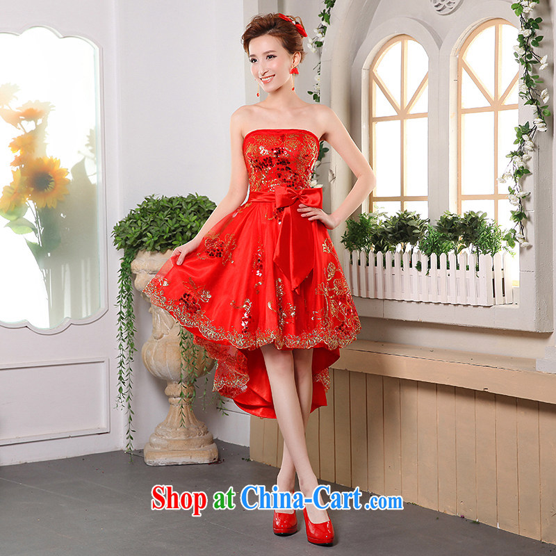Wei Qi red dress wedding dresses new summer 2015, short before long lace red short bows Service Bridal wedding dress Evening Dress female Red L, Qi wei (QI WAVE), online shopping
