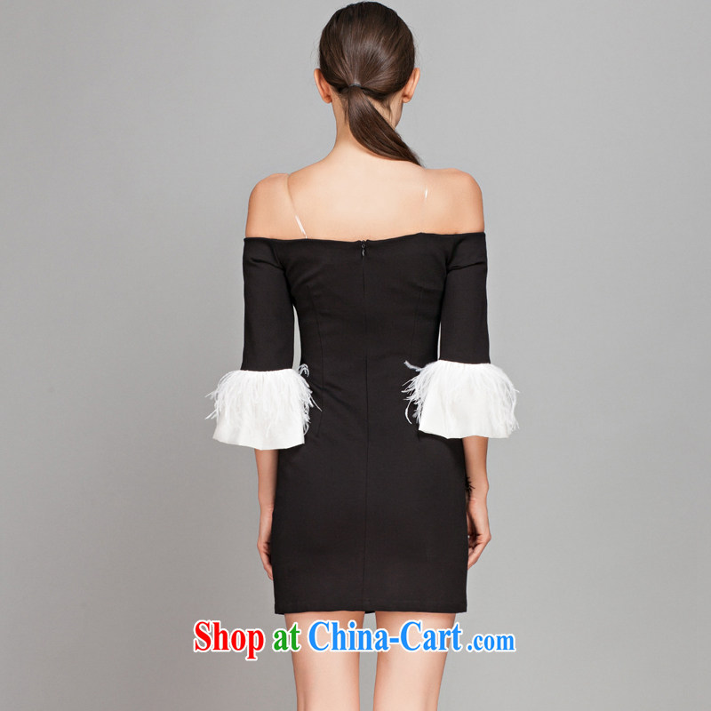 Yi Ge Theo-Ben Gurirab of yuan style feather cuff, Autumn half sleeve dress dresses a field for your shoulders, felt that the small dress short skirt black 6521 S, Yi Ge lire (YIGELILA), online shopping