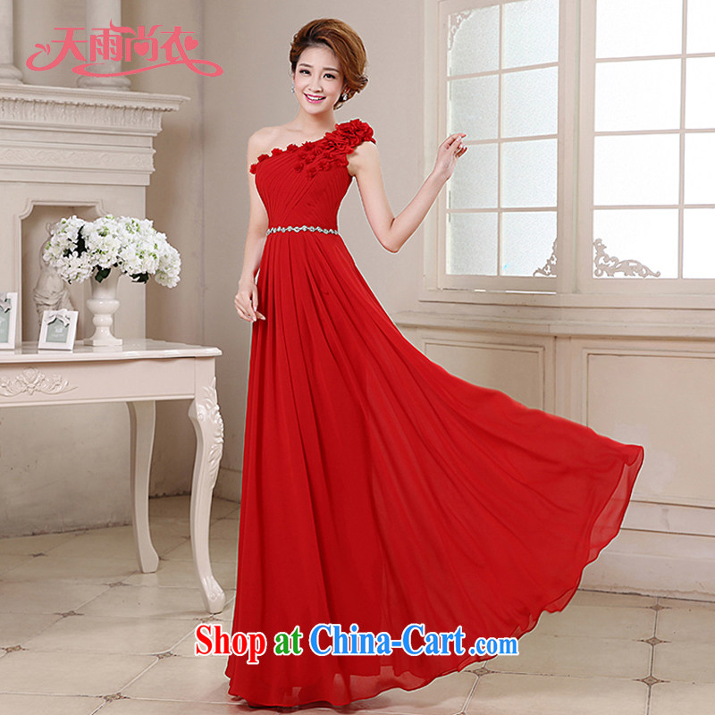 Rain is still clothing bridal 2015 new marriage toast clothing moderator performance graphics thin elegant single shoulder floral long dress LF 187 red XXL