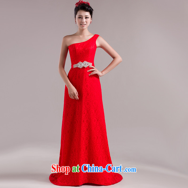 Rain is still Yi New moderator long skirt Palace style, bridal gown dress uniform toast the shoulder parquet drill lace long drag to dress LF 104 red XXL, rain is clothing, and shopping on the Internet