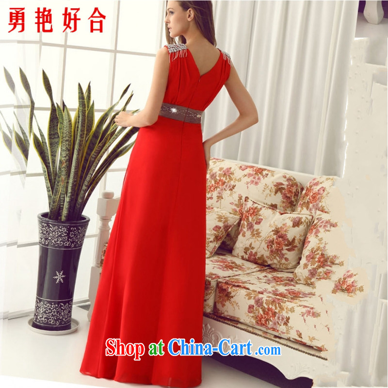 According to the 2015 Uganda new retro bridal bridesmaid toast served at evening dress/Long/champagne color dress hand-making red. size color will not be refunded, Yong Yan good offices, and shopping on the Internet