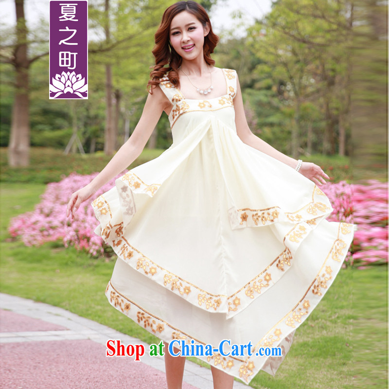 Summer of 2014 summer new overweight the layer 3, embroidery flowers stylish dresses L 1007 photo color L