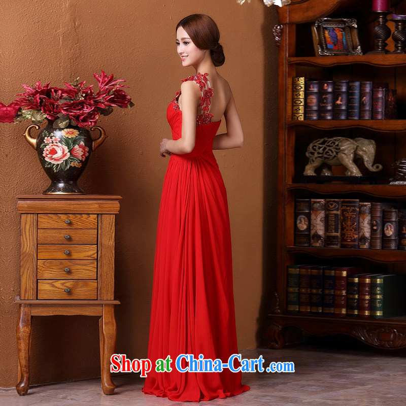 The bride's 2015 New Red bows dress single shoulder elegant wedding dress sweet lace 588 L, the bride, shopping on the Internet