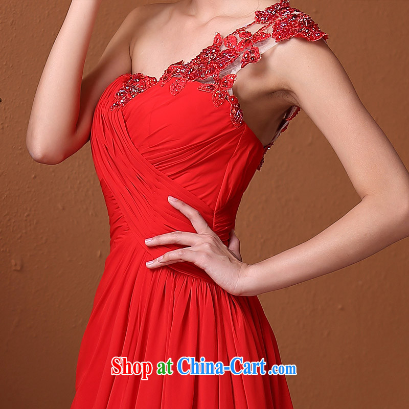 The bride's 2015 New Red bows dress single shoulder elegant wedding dress sweet lace 588 L, the bride, shopping on the Internet