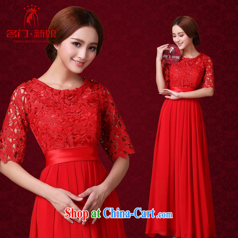 The bride's 2015 New Red bows dress water-soluble lace long gown dinner service 592 L