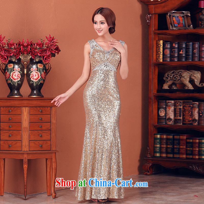 The bride's 2015 New evening gown gold foil dress flash wedding dress 580 L, the bride, shopping on the Internet