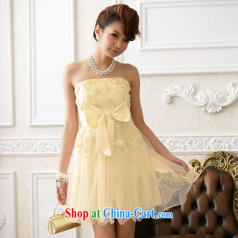JK 2. YY spring and summer, take a bow tie graphics thin short the dress code erase chest dress champagne color XXL, JK 2. YY, shopping on the Internet